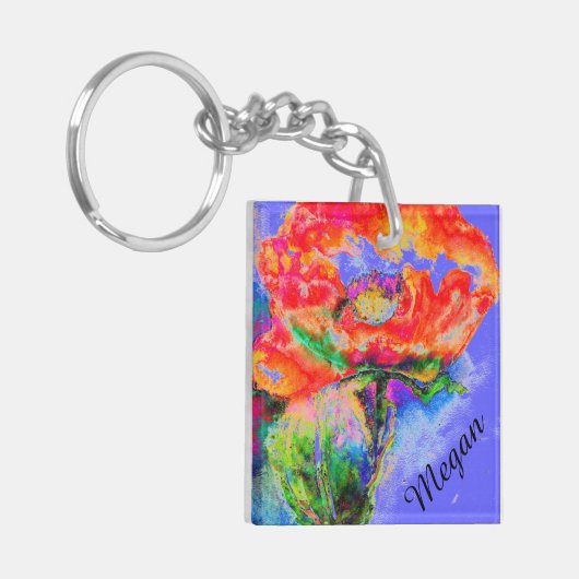 Abstrakte Aquarellmalerei mit rotem Mohn Schlüsselanhänger (Vorderseite links)