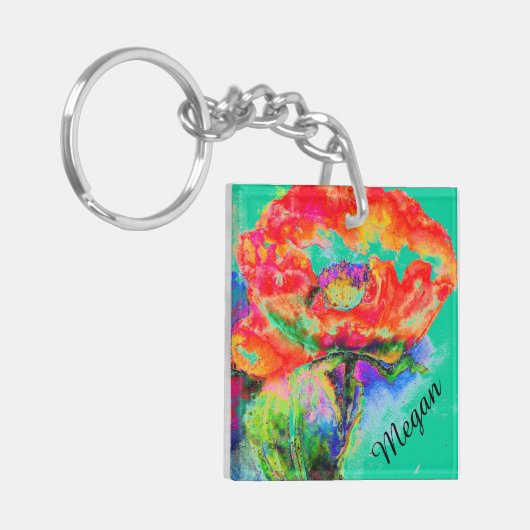 Abstrakte Aquarellmalerei mit rotem Mohn Schlüsselanhänger (Vorderseite links)