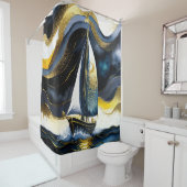 Abstrakte Aquarellmalerei Segelboot Nacht Duschvorhang (Beispiel)