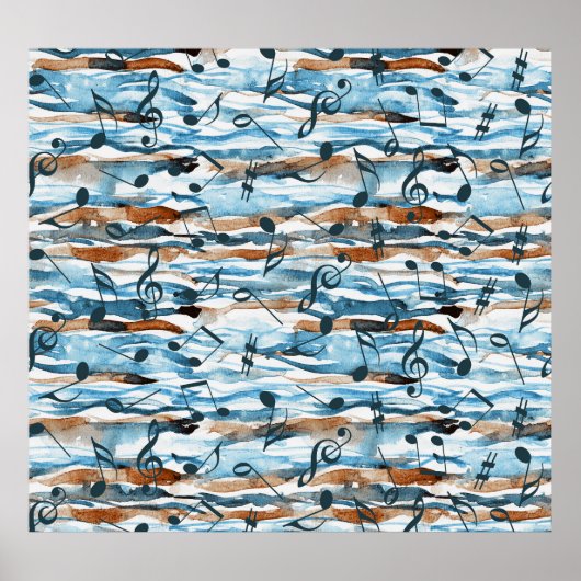 Abstrakte Aquarellmuster-Musiknoten. Poster (Vorne)