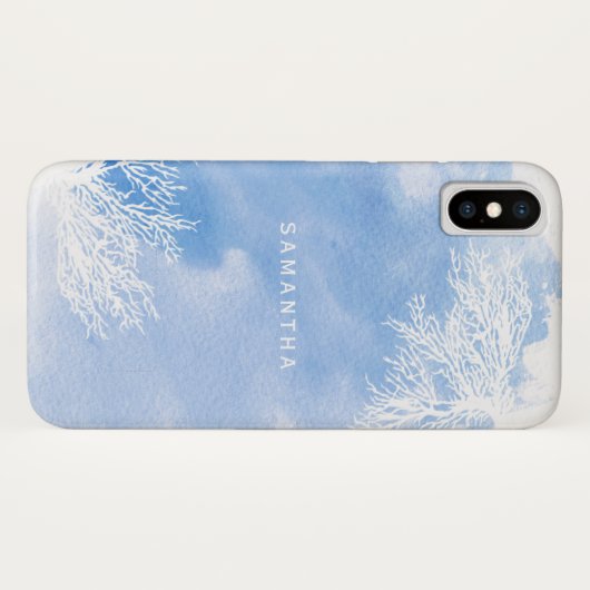 Abstrakte Aquarelltöne, trendige blaue Korallenrif Case-Mate iPhone Hülle (Rückseite (Horizontal))