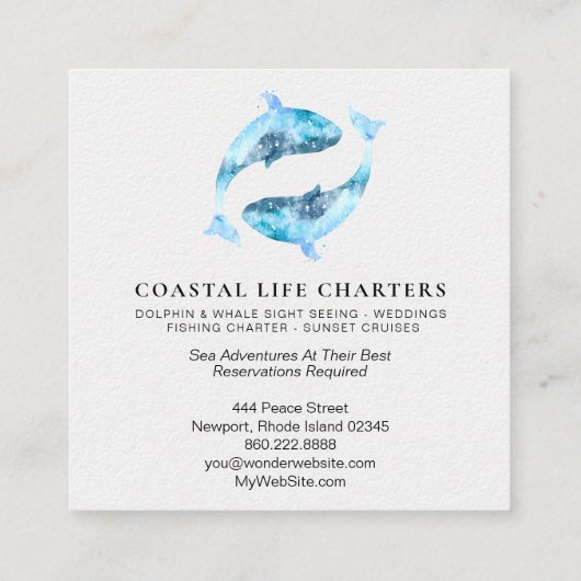 *~* Abstrakte Aquarellwanderer, die Küstendelphine Quadratische Visitenkarte (Rückseite)