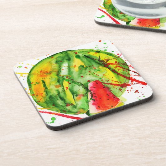 Abstrakte Aquarellwassermelone Getränkeuntersetzer (Linke Seite)
