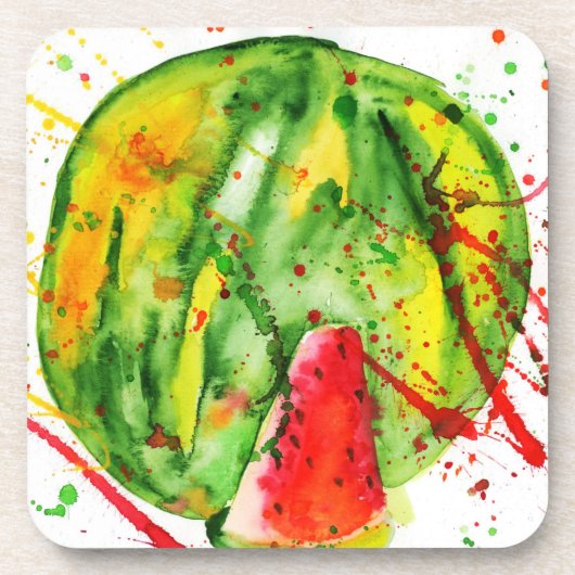 Abstrakte Aquarellwassermelone Getränkeuntersetzer (Vorderseite)