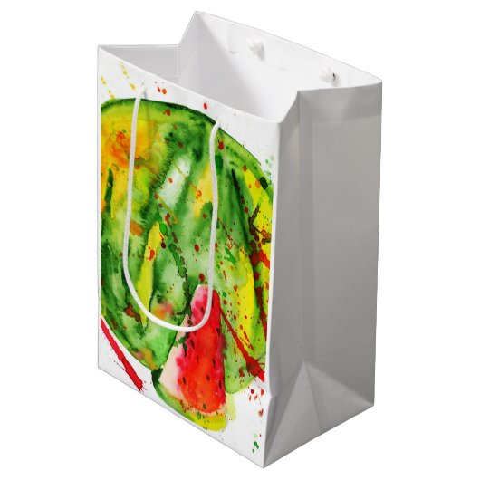 Abstrakte Aquarellwassermelone Mittlere Geschenktüte (Vorderseite Schrägansicht)