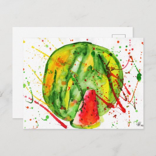 Abstrakte Aquarellwassermelone Postkarte (Vorne/Hinten)
