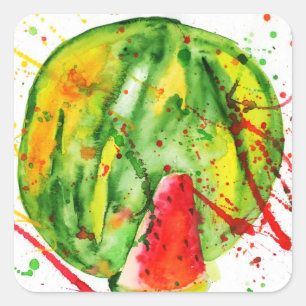 Abstrakte Aquarellwassermelone Quadratischer Aufkleber
