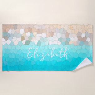 Abstrakte Art Bale Turquoise Beige Korallen Name Strandtuch