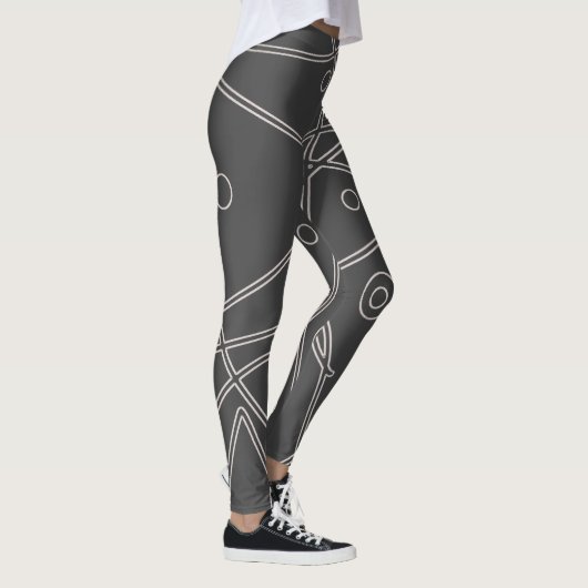Abstrakte Art Chrcoa Weiße Linie Kreise Minimalism Leggings (Rechts)