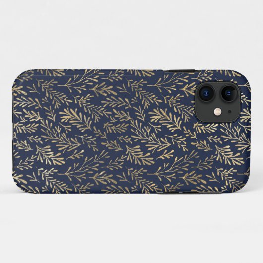Abstrakte Art-Deco-Blätter in Blau und Gold  Case-Mate iPhone Hülle (Rückseite (Horizontal))