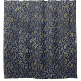 Abstrakte Art-Deco-Blätter in Blau und Gold Duschvorhang