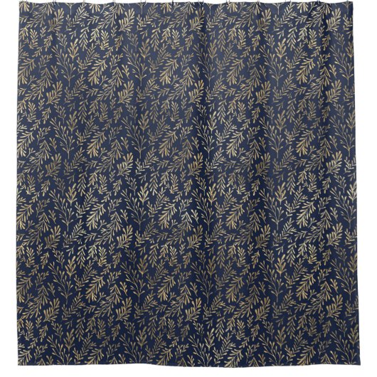 Abstrakte Art-Deco-Blätter in Blau und Gold  Duschvorhang (Vorderseite)