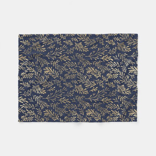 Abstrakte Art-Deco-Blätter in Blau und Gold Fleecedecke (Vorderseite (Horizontal))