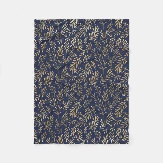 Abstrakte Art-Deco-Blätter in Blau und Gold  Fleecedecke (Vorderseite)
