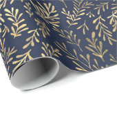 Abstrakte Art-Deco-Blätter in Blau und Gold Geschenkpapier (Rolleneckpunkt)