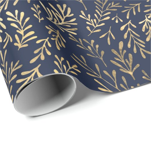 Abstrakte Art-Deco-Blätter in Blau und Gold  Geschenkpapier (Rolleneckpunkt)