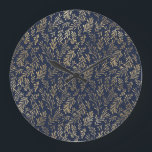 Abstrakte Art-Deco-Blätter in Blau und Gold Große Wanduhr<br><div class="desc">Ein hübscher Deko in Blau und Gold verlasse Muster.</div>