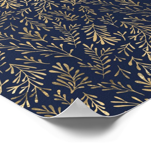 Abstrakte Art-Deco-Blätter in Blau und Gold Poster (Ecke)