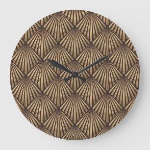 Abstrakte Art Déco: Gold Eleganz. Große Wanduhr
