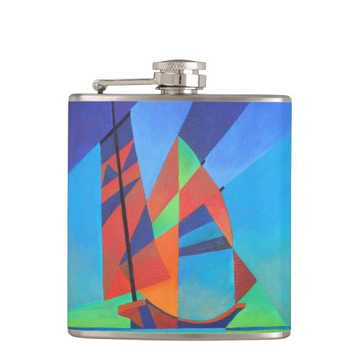 Abstrakte Art Junk Boote gegen Deep Blue Sky Flachmann (Vorderseite)