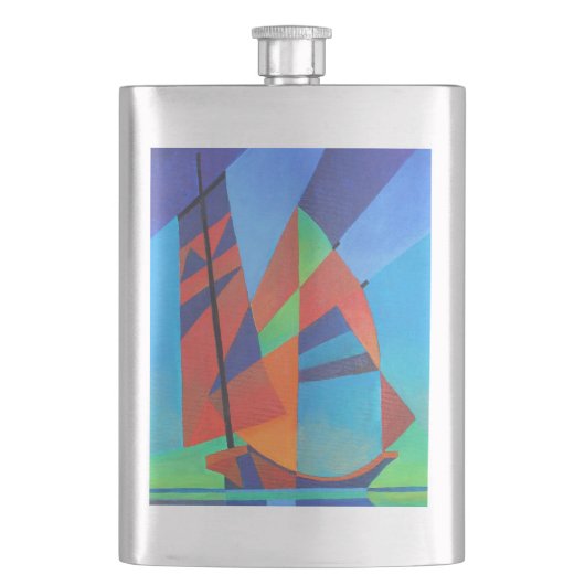 Abstrakte Art Junk Boote gegen Deep Blue Sky Flachmann (Vorderseite)
