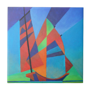 Abstrakte Art Junk Boote gegen Deep Blue Sky Fliese