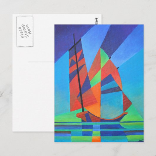 Abstrakte Art Junk Boote gegen Deep Blue Sky Postkarte (Vorne/Hinten)