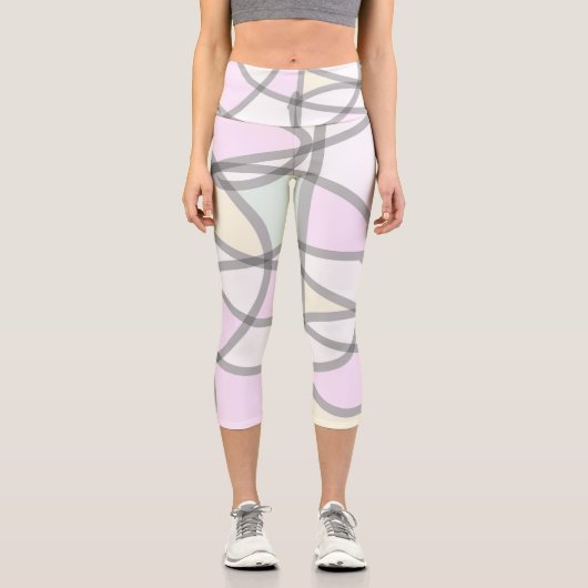 Abstrakte Art Pale Beige Koralle Pink Gelb Capri Leggings (Vorderseite)