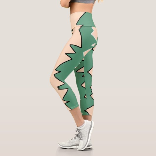 Abstrakte Art Pale Beige Koralle Pink Green Capri Leggings (Links)