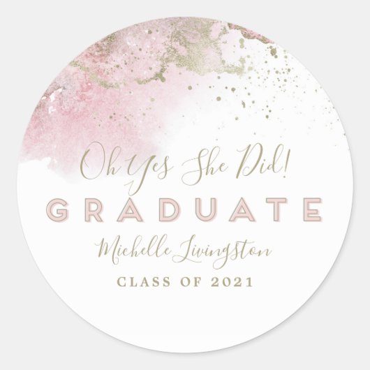 Abstrakte Art Pink & Gold Abschluss Runder Aufkleber (Vorderseite)