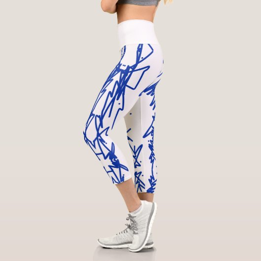 Abstrakte Art Sketch Blaue Linien Leggings (Links)