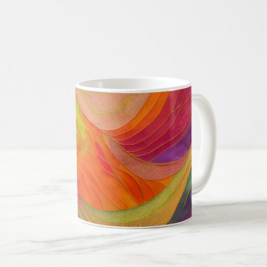 Abstrakte Art Tasse mit Orange, Grün, Rot (VorderseiteRechts)