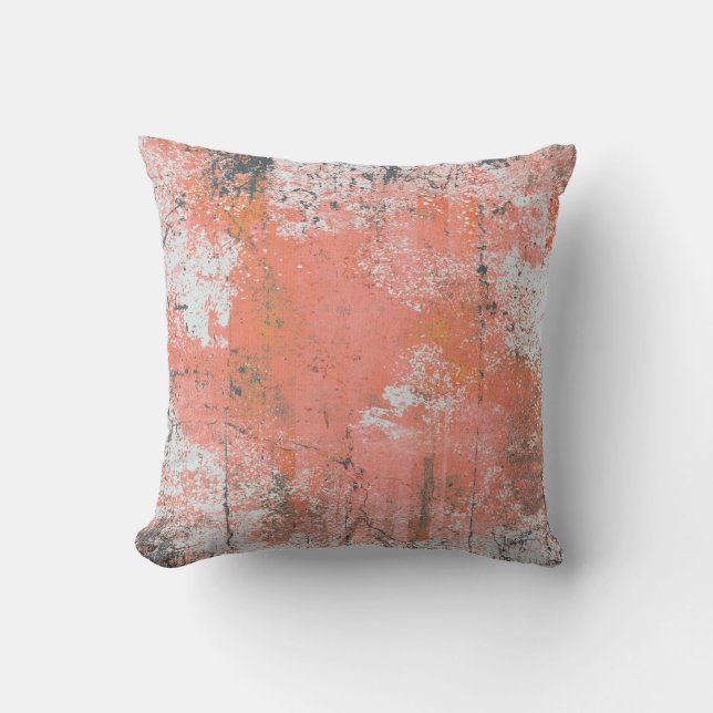 Abstrakte Art Throw Kissen Lachs Pink Coral Grau (Vorderseite)