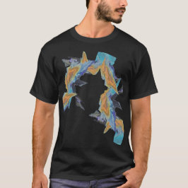 Abstrakte Artwork mit Blues und Orangen T - Shirt