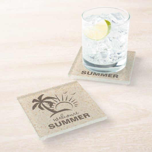 Abstrakte Ästhetik Moderner Sommerstrand Glasuntersetzer (Schrägansicht)