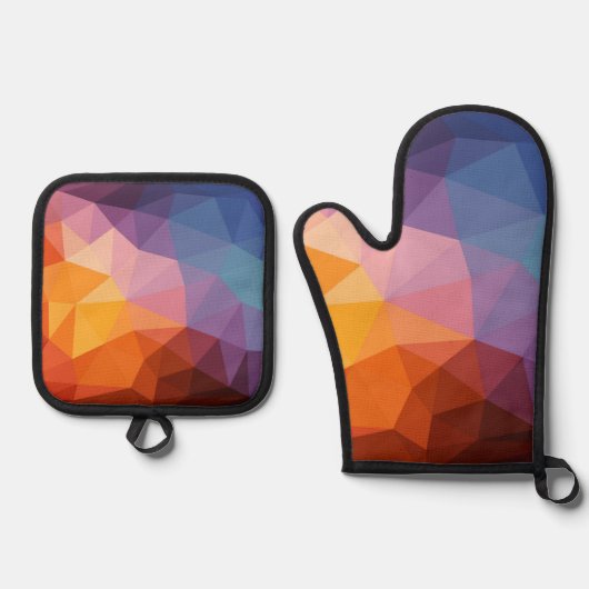 Abstrakte asymmetrische Dreiecke Ofenhandschuh & Topflappen-Set (Vorderseite)