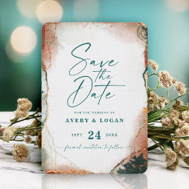 Abstrakte Ätherische Dunkle Aquamarine Hochzeit im Save The Date