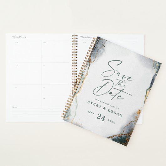 Abstrakte ätherische Eukalyptus-Grüne Hochzeitsplä Planer (Anzeige)