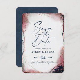 Abstrakte ätherische Hochzeit von Burgundy & Navy Save The Date