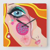 Abstrakte Augenbrauengelbe-Muster Quadratische Wanduhr (Vorderseite)