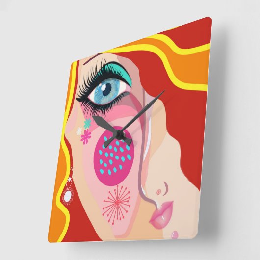 Abstrakte Augenbrauengelbe-Muster Quadratische Wanduhr (Winkel)