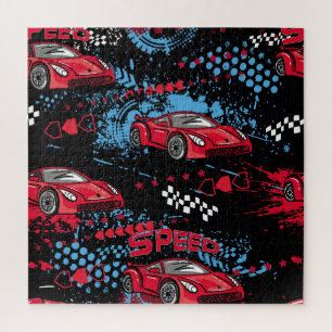 Abstrakte Autos, grunge-kindliches Muster. Puzzle