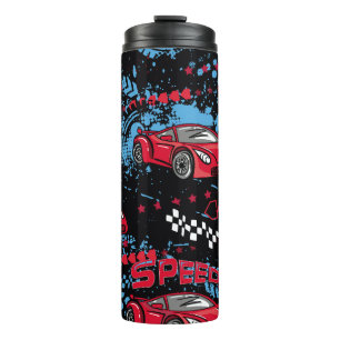 Abstrakte Autos, grunge-kindliches Muster. Thermosbecher