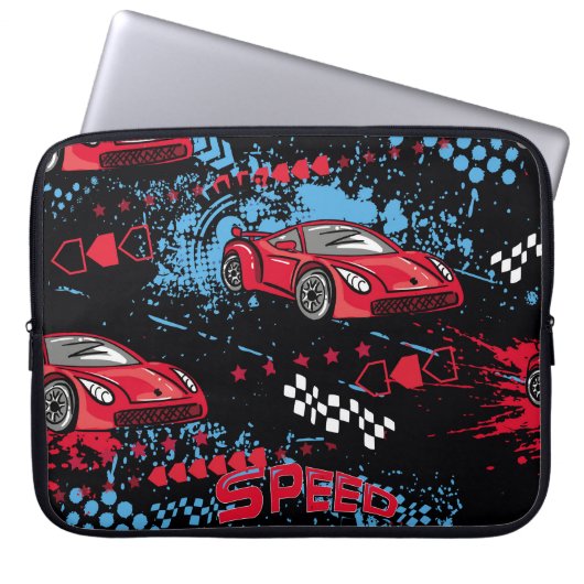 Abstrakte Autos, kindisches Grunge Muster. Laptopschutzhülle (Vorderseite)