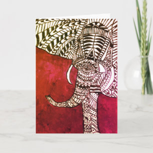 Abstrakte Aztec Elephant Painting Maroon Black Karte