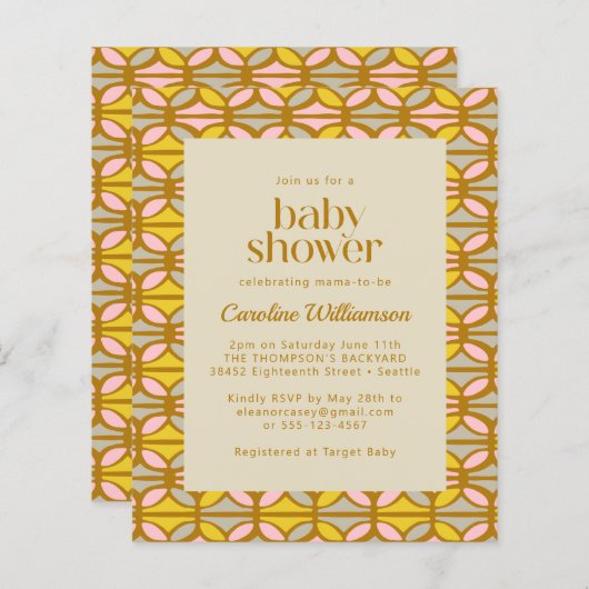 Abstrakte Babydusche in Gelb und Rosa laden Sie ei (Vorne/Hinten)