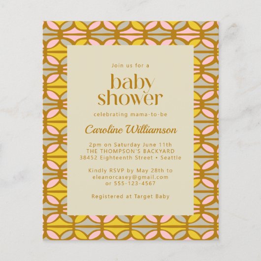 Abstrakte Babydusche in Gelb und Rosa laden Sie ei (Vorderseite)