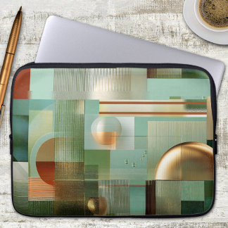 Abstrakte Bauhaus Grün Gold Laptop-Hülle Laptopschutzhülle