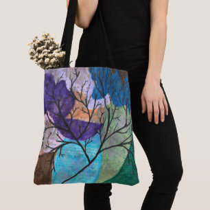 Abstrakte Baum-Silhouette auf farbenfroher Wasserf Tasche