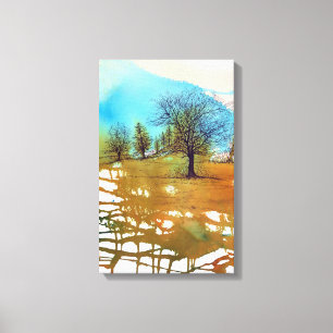 Abstrakte Baumlandschaft Wasserfarben Tinte Leinwanddruck